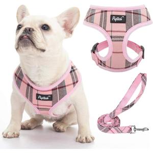 PUPTECK Soft Mesh Dog Harness and Leash Set Pet Puppy Cat Comfort Padded Vest No Pull Harnesses, Light Pink, L (L (NECK: 17", CHEST: 18.8"-24"))