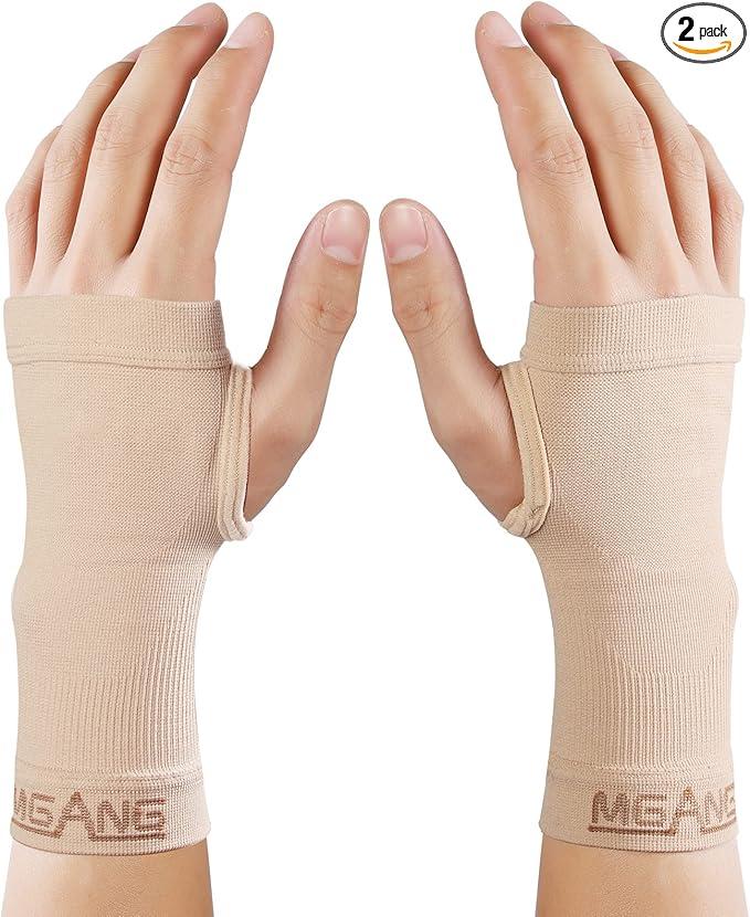 MGANG Wrist Support Sleeves, 1 Pair Wrist Compression Gloves for Unisex, 20-30 mmHg Wrist Brace Support for Carpal Tunnel, RSI, Tendonitis, Sprains, HandInstability, Pain Relief, Beige XL