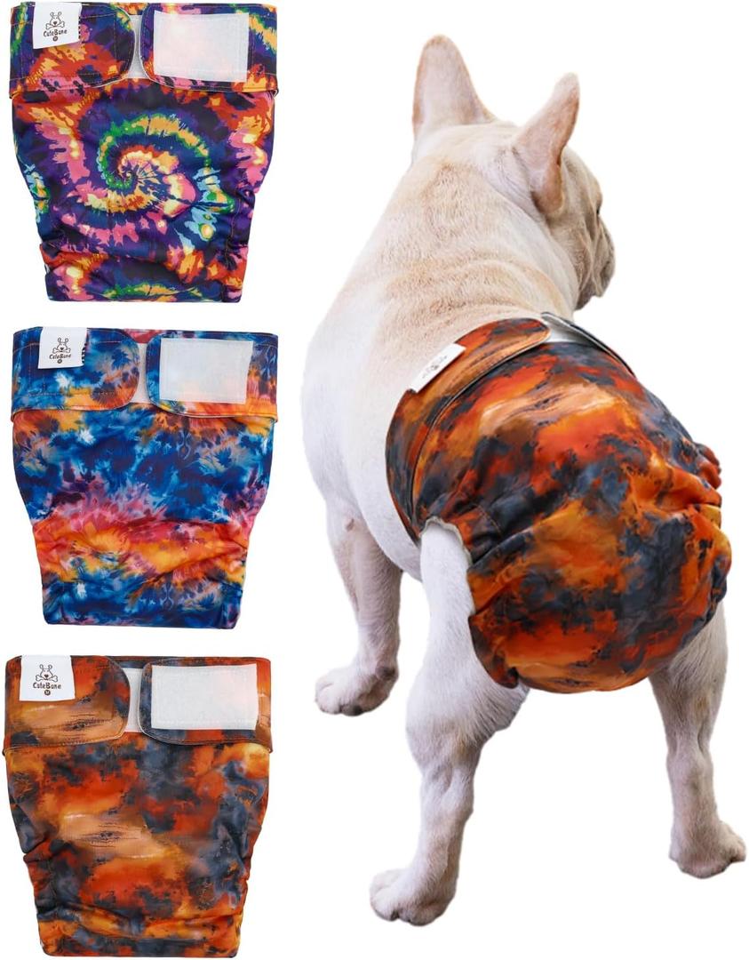 CuteBone Washable Dog Diapers Female No Tail Hole 3 Pack Reusable Doggie Period Training Pants for Docked-Tail Frenchie French Bulldog Boston Terrier Without Tail WWD28 M