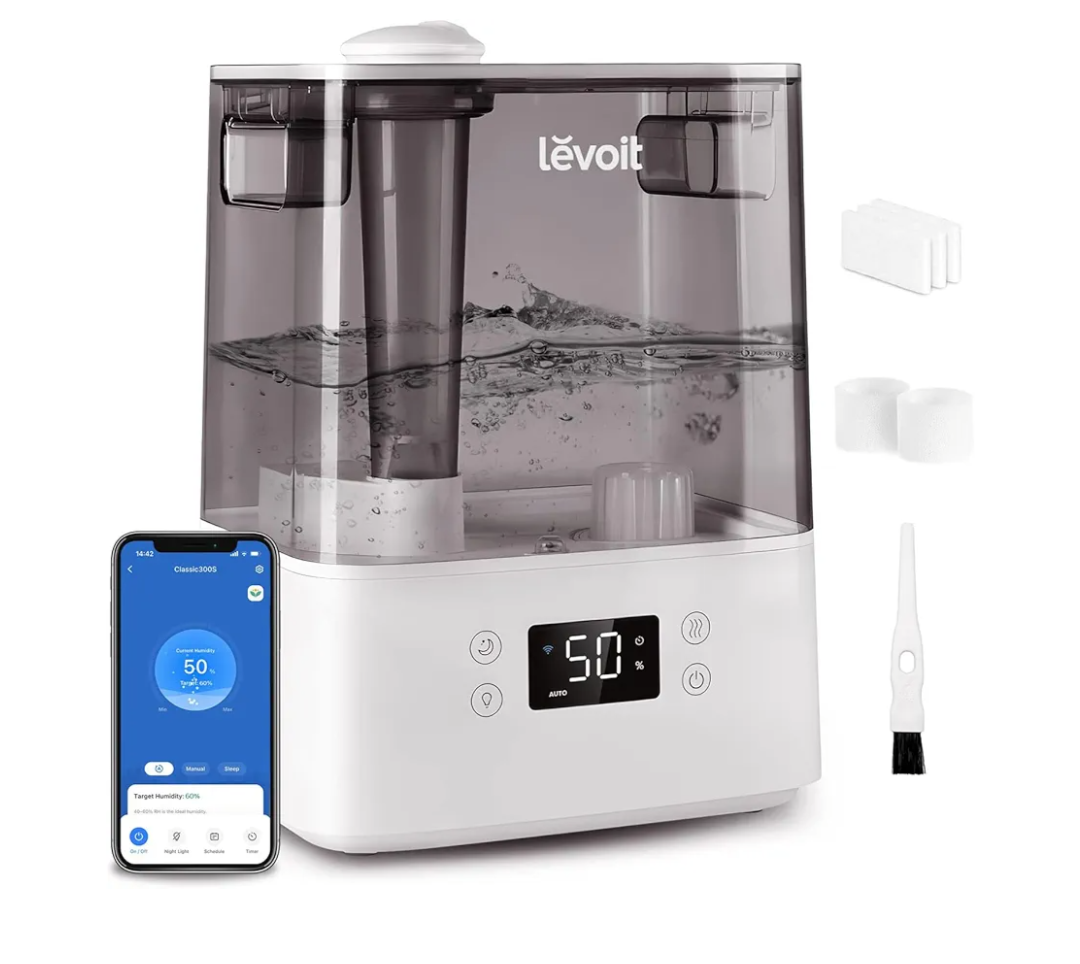 LEVOIT Humidifiers for Bedroom Large Room Home, (6L) Cool Mist Top Fill Essential Oil Diffuser for Baby & Plants, Smart App & Voice Control, Rapid Humidification & Auto Mode - Quiet Sleep Mode, Gray