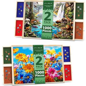 2 Pack Rotating Puzzle Board with Drawers and Cover - 1000 Piece Portable Jigsaw Puzzle Board Lightweight Puzzle Tray for Adults & Families Home Entertainment - 30" X 22"