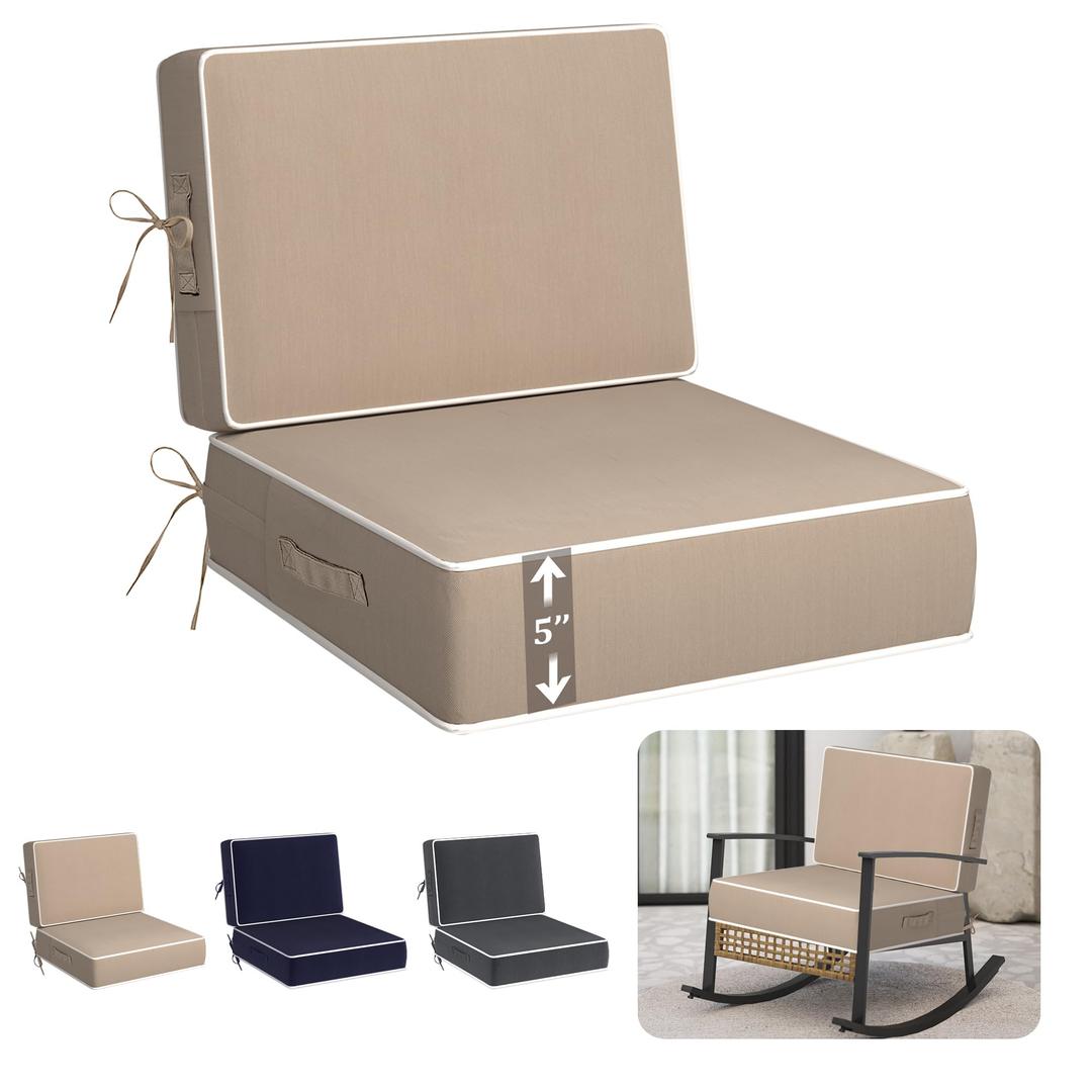 5" Thicker Outdoor Chair Cushions Set of 2, 24"x24" Patio Chair Cushions for Outdoor Furniture w/Water & Fade-Resistant and Removable Cover, Outdoor Cushion w/Handle & Straps for Dining Chair Sofa