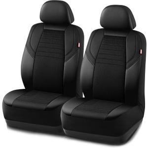 Rubbermaid Car Seat Cover, Leather & Air-Cool Mesh Front Seat Cover, Airbag Compatible, Slip-On Installation, Automotive Seat Cover Universal Fit for Most Cars, Trucks, SUVs-Black