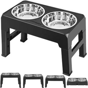 URPOWER Raised Dog Bowls 4 Height Adjustable Elevated Bowl Stand with Stainless Steel Water Bowl Non-Slip Dog Food Bowls Stand for Small Medium Large Dogs and Pets