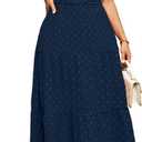 RWJ Women's Plus Size Wrap V Neck Dress Summer Short Sleeve Swiss Dot Empire Waist Casual Holiday Wedding Maxi Dresses, Navy Blue, L