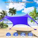 77 FT Beach Tent Sun Shelter UPF50+ UV Protection, Outdoor Canopy Tent Sun Shade with 2 Poles for Camping, Fishing, Backyard and Picnics with Sandproof Beach Blanket Royal Blue