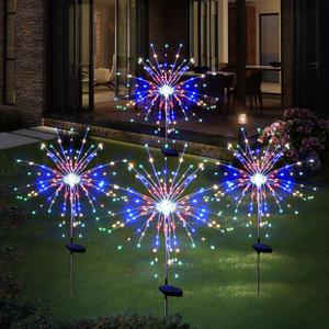Solar Garden Firework Lights Outdoor Waterproof 4 Pack 120 LED Sparklers Solar Lights for Outside Patio Backyard Yard Pathway Walkway Decorations 4th of July Decorations (Colorful)