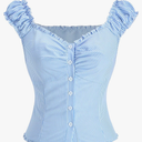 Women's Striped Off The Shoulder Top Ruched Button Down Sleeveless Going Out Blouse Medium