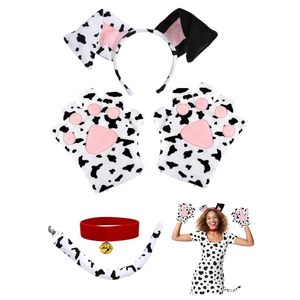 Cat Halloween Costume Accessory 5 Pcs Set with Ears Headband Paws Gloves Bow Tie Tail for Adults, One Size