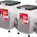IRIS USA Airtight Dog Food Storage Container, Up to 54 lbs, Attachable Wheels, For Dog Cat Bird and Other Pet Food Storage Bin, Keep Fresh, Translucent Body, Easy Mobility, 2 Pack, Black