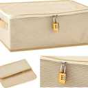 Discreet Lockable Toy Bag Storage Organizer Toy Bag Storage Bins Case with Zipper Lid 15 x 10 x 5.9 Inches for Women and Men Clothes Container(Gold Stripes)