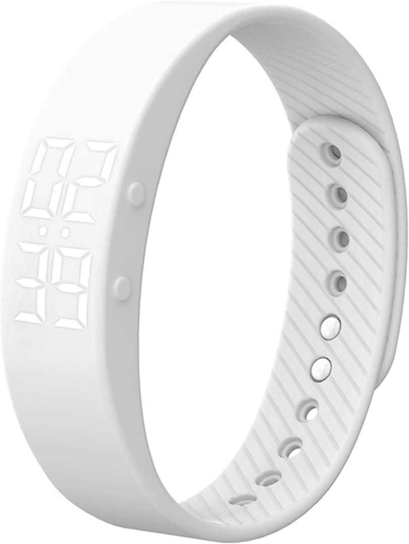 Non-Bluetooth Fitness Tracker Watch Pedometer Digital Step Counter Calorie Counter Distance Activity Tracker Alarm LED Fitness Watch IP65 Water Resistance (white)