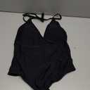 Sexybody Women' s One Piece Sexy Swimsuits Halter Tie Back V Neck Low Back Bathing Suit Ruched Butt High Cut Swimsuit Thong (Medium, 146 Black)