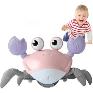 FEELGUY Crawling Crab Baby Toy Fantastic Creatures Toys Infant Sensory Tummy time Toys 3 4 5 6 7 8 9 10 11 12 Babies boy Girl Learning Crawl 3-6 6-12 Walking Toddler Gifts for 36 Months Old (Pink)