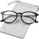 Kursan Non Prescription Clear Lens Fake Glasses for Women Men Retro Round Plastic Frame Eyeglasses (A1 Bright Black)