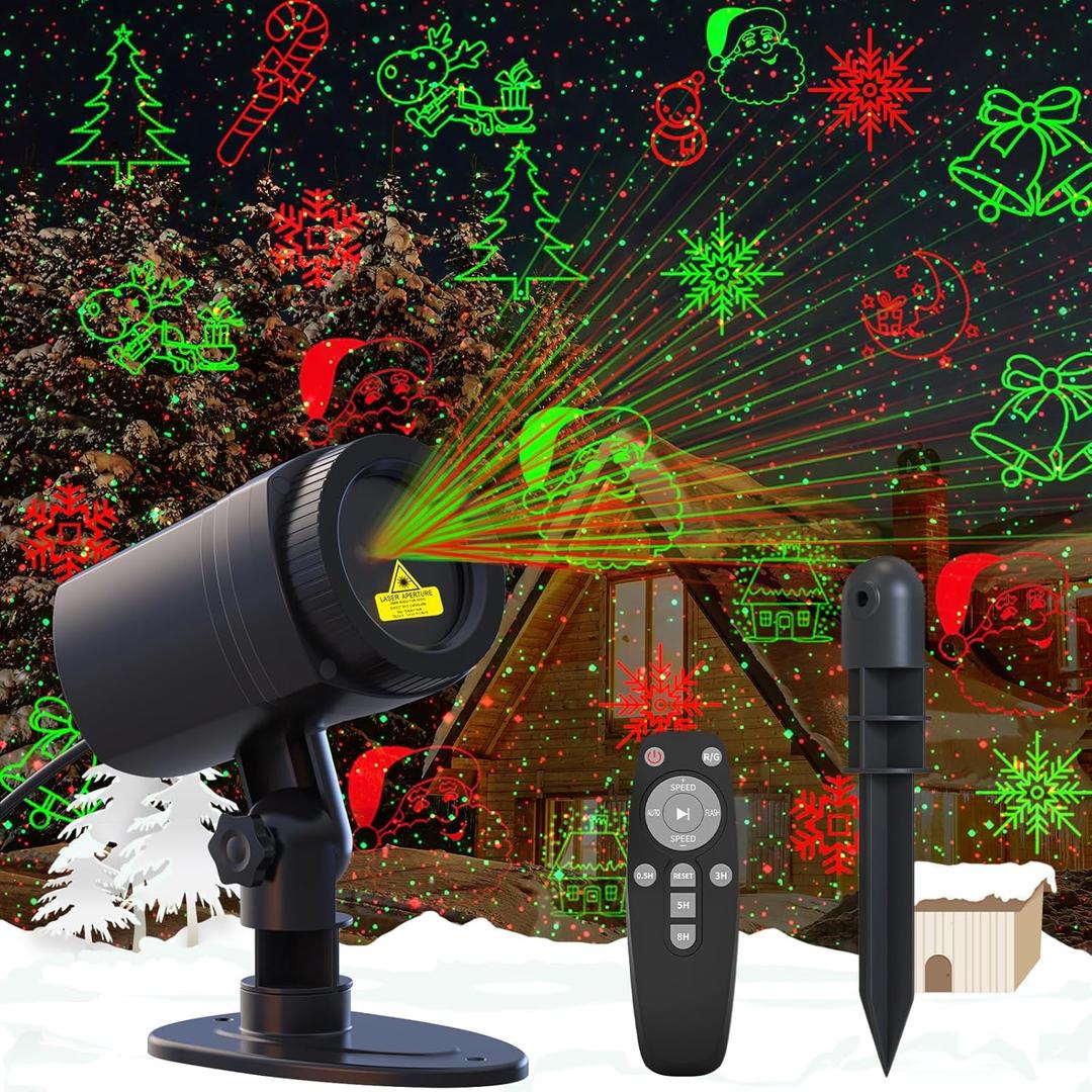 Laser Christmas Projector Lights Outdoor, Waterproof with Remote, Timer, 4 Projection Effects Christmas Decorative for Garden Outdoor Patio, Indoor Home Party Christmas Gift