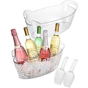 HOYTST 7L Ice Buckets for Parties, 2-Pack Clear Acrylic Champagne Bucket, Large Beverage Tub with Scoop, Portable Cooler Barrel for Cocktail, Beer, Wine Drinks, Mimosa Bar Supplies