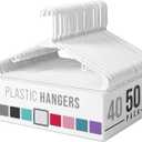 Plastic Hangers 50 Pack White - Clothes Hangers - Makes The Perfect Coat Hanger and General Space Saving Clothes Hangers for Closet - Percheros Ganchos para Colgar Ropa Hangars