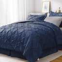 JOLLYVOGUE King Size Comforter Set 7 Pieces, Navy Blue Bed in a Bag Comforter Set for Bedroom, Bedding Sets with Comforter, Sheets,Ruffled Shams & Pillowcases (King, 102"x 90")
