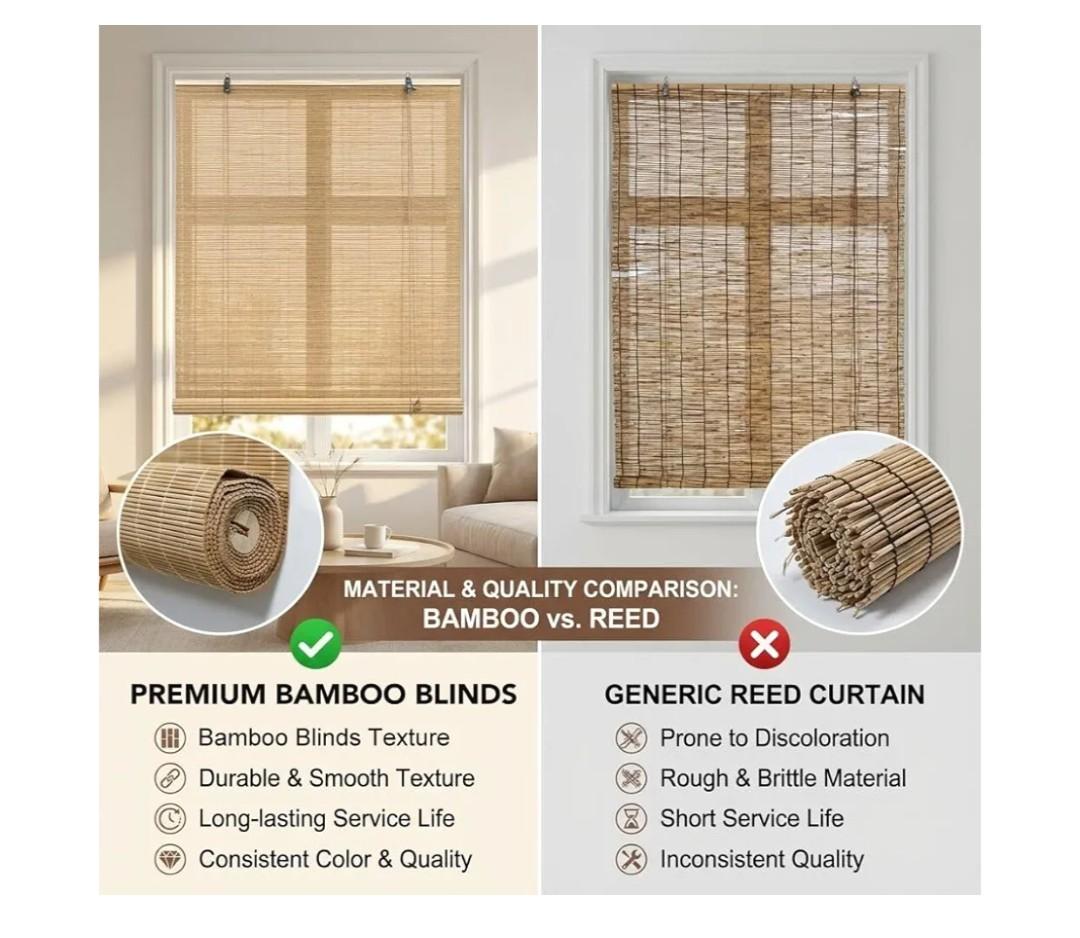 Bamboo Blinds for Interior Windows, Custom Bamboo Shades for Indoor Windows, Roller Shades for Indoor Window and Outdoor Patio, Decks, Porches, Backyards