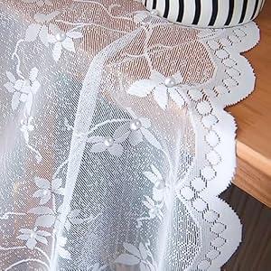 WestWeir Lace Curtains 63 inch with Scalloped Edge & Floral Vine Design, Lace Sheer & Light Weight for Filtering & Privacy, Shimmering Pearly Decorations (55" Wx 63" L, White) Set of 2
