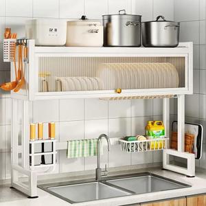 Hdrriozu Over the Sink 3 Tier Dish Drying Rack with Cover, Milkshake White