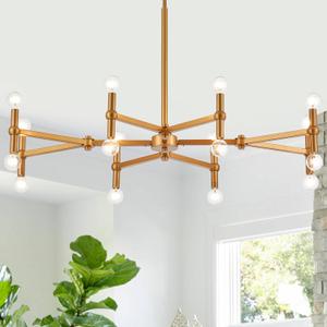 16 Lights Modern Chandelier Linear Brass Pendant Light Industrial Large Sputnik Pendant Lighting Fixtures for Dining Room Living Room Kitchen Island Bedroom, L 36, 2-Way Display, UL Listed