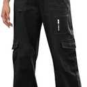 IVIR Cargo Pants Women High Waist Wide Leg Casual Pants with 7 Pockets Stretchy Drawstring Baggy Y2K Trousers, S