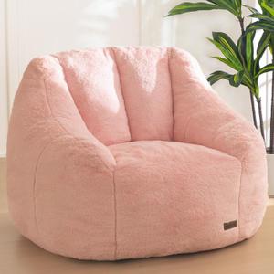 MAXYOYO Bean Bag Chair, Comfy Bean Bag Sofa with Back Support, Faux Fur Bean Bag Chair for Adults and Kids, Stuffed Floor Sofa for Living Room, Bedroom, Apartment, Pink, Large