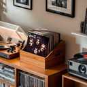 Wood Vinyl Record Storage, Retro & Durable Vinyl Crate and Record Holder, Album Storage Record Case Box for 60+ Records, Perfect Record Organizer for Home Decor and Collection Display(Brown)