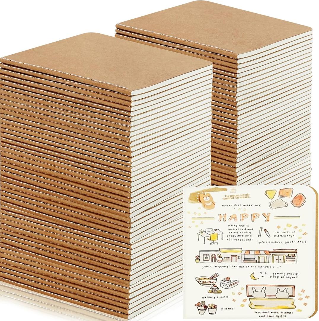 50 Pack Mini Pocket Kraft Notebooks, 4 x 4 Inch Blank Journal Notepad, Small Sketchbook for Writing and Drawing(24 sheets/48 pages)