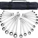 Ratchet Wrenches Set, 22-Piece Combination Wrench Set, Metric & SAE, Anti-Slip Grip, CR-V Steel, 1/4" to 3/4" & 6mm to 18mm, Portable Oxford Pouch Organizer