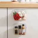 2 Pack Adhesive Cabinet Door Organizer, Compact Kitchen Under Sink Organizer, Clear Lid Storage Container for Pantry Shelves, Wall Mounted Bathroom Shower Caddy Hanging Closet Organizer