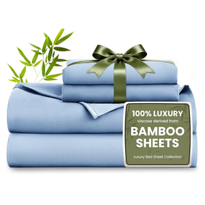 Love's cabin 4 Piece Queen Sheet Set, Cooling Sheets, 100% Rayon Derived from Bamboo, Breathable & Soft Queen Size Bed Set, Deep Pocket Up to 16", Hotel Luxury Silky Bedding Sheets, Mineral Blue