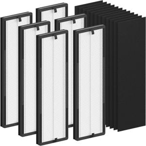 6 Packs NEA-F1 True HEPA Replacement Filter Compatible with Eureka NEA120 Air Cleaner Purifier and CAF-W36USW Air Cleaner Purifier with 12pcs Activated Carbon Filters (NEA-C1)
