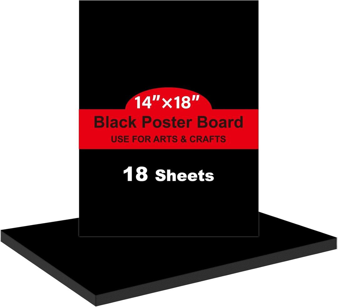 18 Pcs Black Poster Board Paper 14x18, ROOKEA Vision Boards Posterboard Bulk for School Projects Classroom Arts Craft Presentations Drawing Scrapbooking Blank Graphic Display