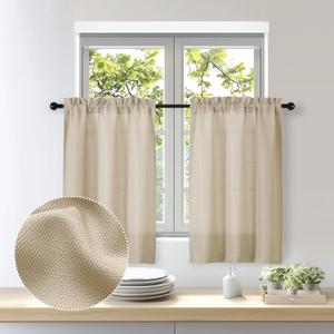 OWENIE Bob 2 Panels Linen Kitchen Curtains Sets for Windows 36 Inch Length, Faux Linen Textured Short Cafe Curtains Tiers for Kitchen, Rod Pocket Small Window Drapes for Bathroom, 30Wx36L Inch (30"W x 36"L (Pack of 2))