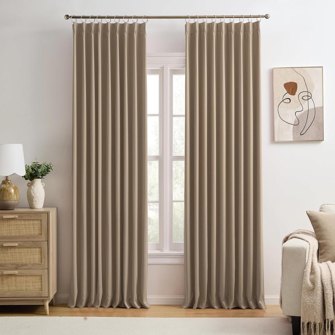 KEQIAOSUOCAI Cappuccino Pinch Pleated 60 Inch Wide Curtains 60 x 90, Thermal Insulated Noise Cancelling Living Room Office Drapes 90 Inches Long, Patio Sliding Glass Door Window Curtain 2 Panels