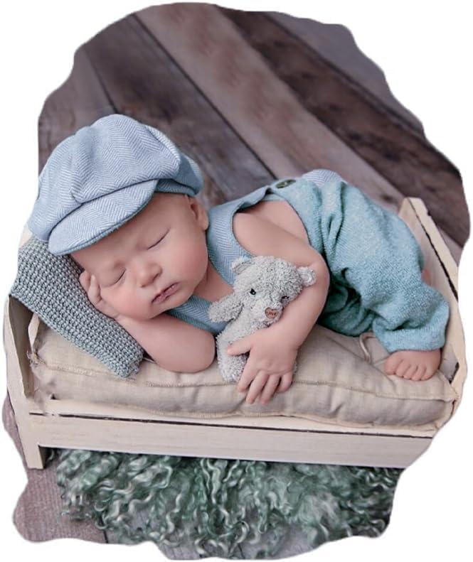 Newborn Photography Outfits Boy - 2Pcs Baby Photography Props - Newborn Gentleman Suit - Suspender Pants with Beret - 0-3 Months (Blue)