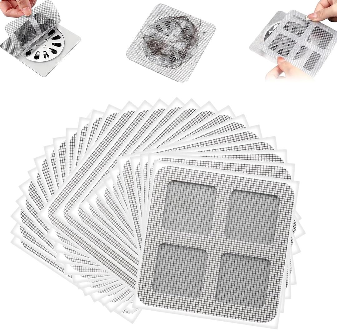 50Pcs Disposable Hair Drain Stickers,Shower Drain Hair Catcher Mesh Stickers,Bathroom Shower Drain Protector,Mesh Cover Floor Drain Sticker for Kitchen Bathroom Bathtub