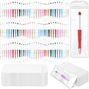 Dispowreath 300 Pcs Beadable Pens Kit Plastic Beaded Pens DIY Making Kit Bulk with Refills Bags Black Ink for School Decorative Supplies Office Accessories