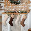 4 Pcs Farmhouse Christmas Stockings, 18'' Christmas Neutral Stockings Rustic Fireplace Stocking, Boho Cozy Hanging Xmas Stocking Decorations for Family Holiday Decor
