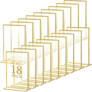 Hoteam 18 Pack Frame Acrylic Sign Holder Table Number Holders Wedding Sign Double Sided Picture T Shape Vertical Clear Stand for Restaurant Menu Home Photo Display (Vertical,4 x 6 Inch)