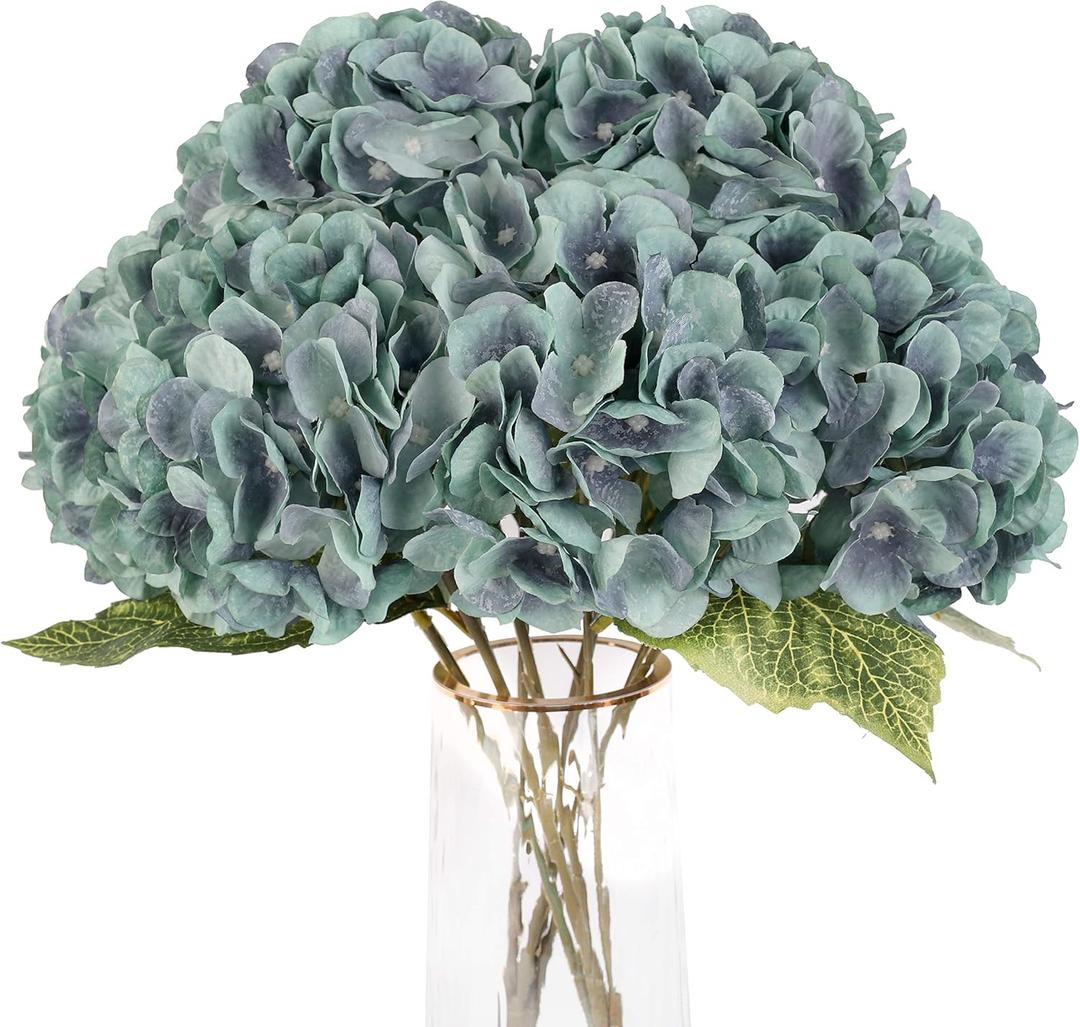 2Bouquets Blue Artificial Flowers Silk Hydrangea Flowers with 10 Heads Fake Flower Bunch Bouquet for Home Wedding Party Decor DIY (Lake Blue)