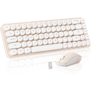 i68 Wireless Keyboard and Mouse Combo, Retro Typewriter Style Keyboard with Round Keycaps, 2.4GHz Connection with Computer PC Desktops Laptop WindowsxP/7/8/10 (Yellow)