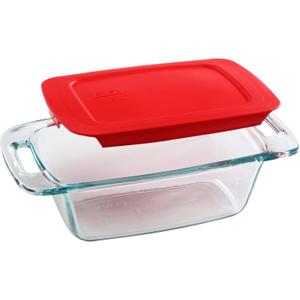 Pyrex Easy Grab 1.5-Qt Glass Loaf Dish with Lid, Tempered Glass Baking Pan with Large Handles, Non-Toxic, BPA-Free Lid, Bread Pan, Dishwasher, Fridge, Freezer, Oven and Microwave Safe Loaf Pan, 2 PC