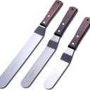 Cake Decorating Angled Icing Spatula, Set of 6, 8 & 10 Inch Wooden Handle, Stainless Steel Offset Frosting Spatulas