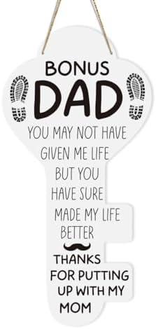 SET OF 3, Bonus Dad and Husband  Gifts from Stepson Stepdaughter Fathers Day Decorations for Dad Stepdad Dad Father Key Shape Hanging Wooden Sign