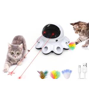 ORSDA Cat Laser Toy, 2-in-1 Interactive Automatic Motion Activated Moving 8 Holes Whack A Mole Feather, USB Rechargeable Electronic Smart Sensor Kitten Toys for Indoor Exercise