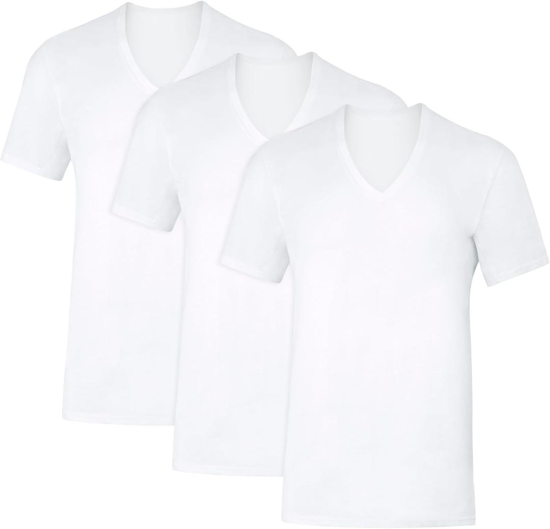 Hanes Men's Undershirt, Underarm Sweat Blocking Tee, White V-Neck T-Shirt, 3-Pack Small Hanes Men's Undershirt, Underarm Sweat Blocking Tee, White V-Neck T-Shirt, 3-Pack Small